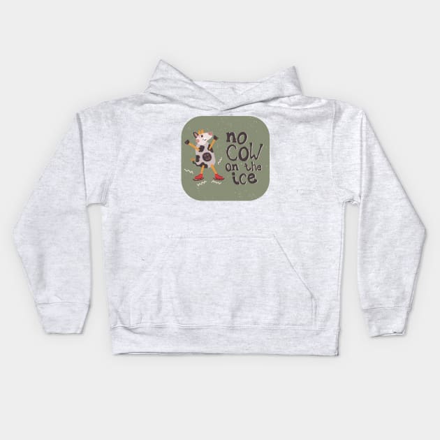 No Cow on the Ice | sage green Kids Hoodie by Ipoole